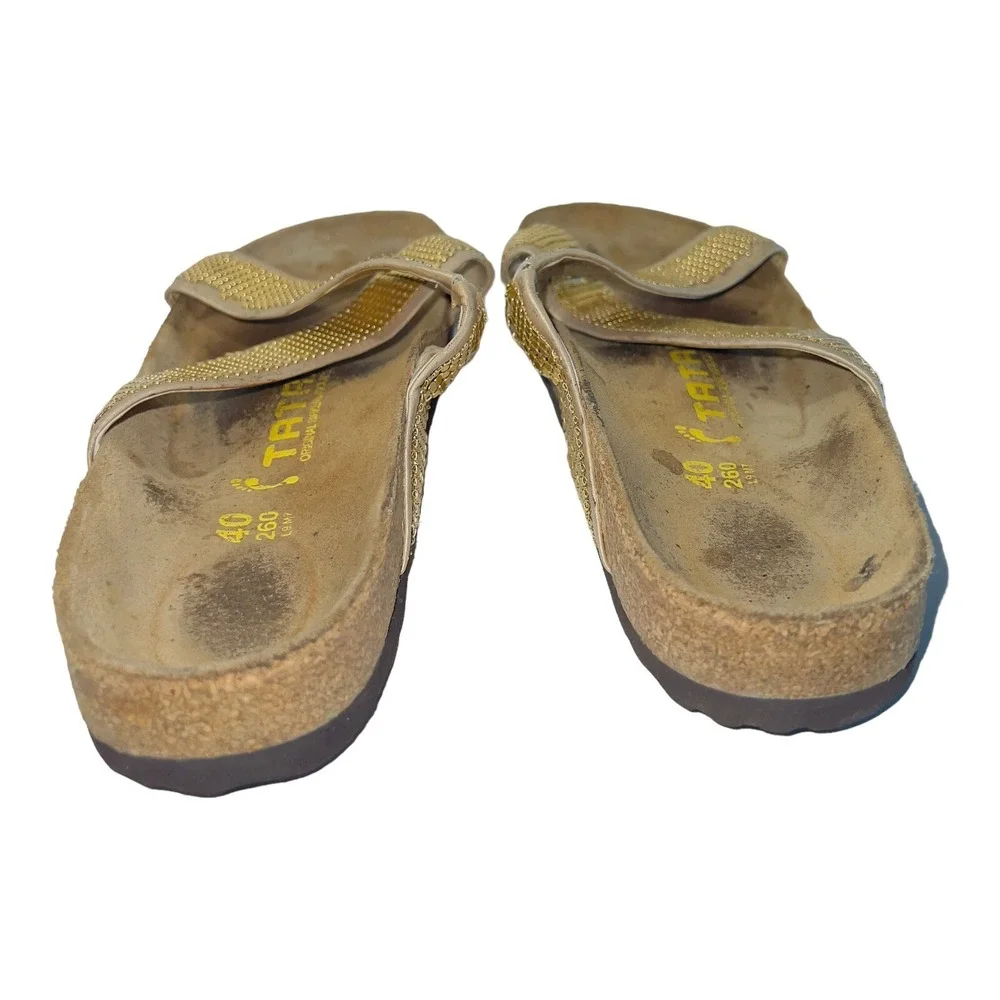 TATAMI Birkenstock Women's Gold Beaded Criss-Cross Strap Sandals Size 9 EU 40